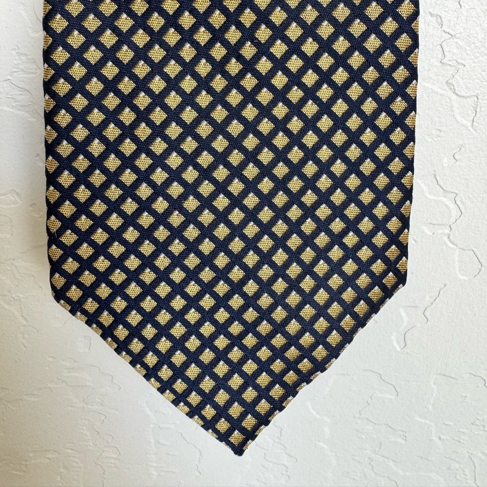 Lauren Ralph Lauren Silk Necktie Tie Geometric Pattern Navy Blue Gold